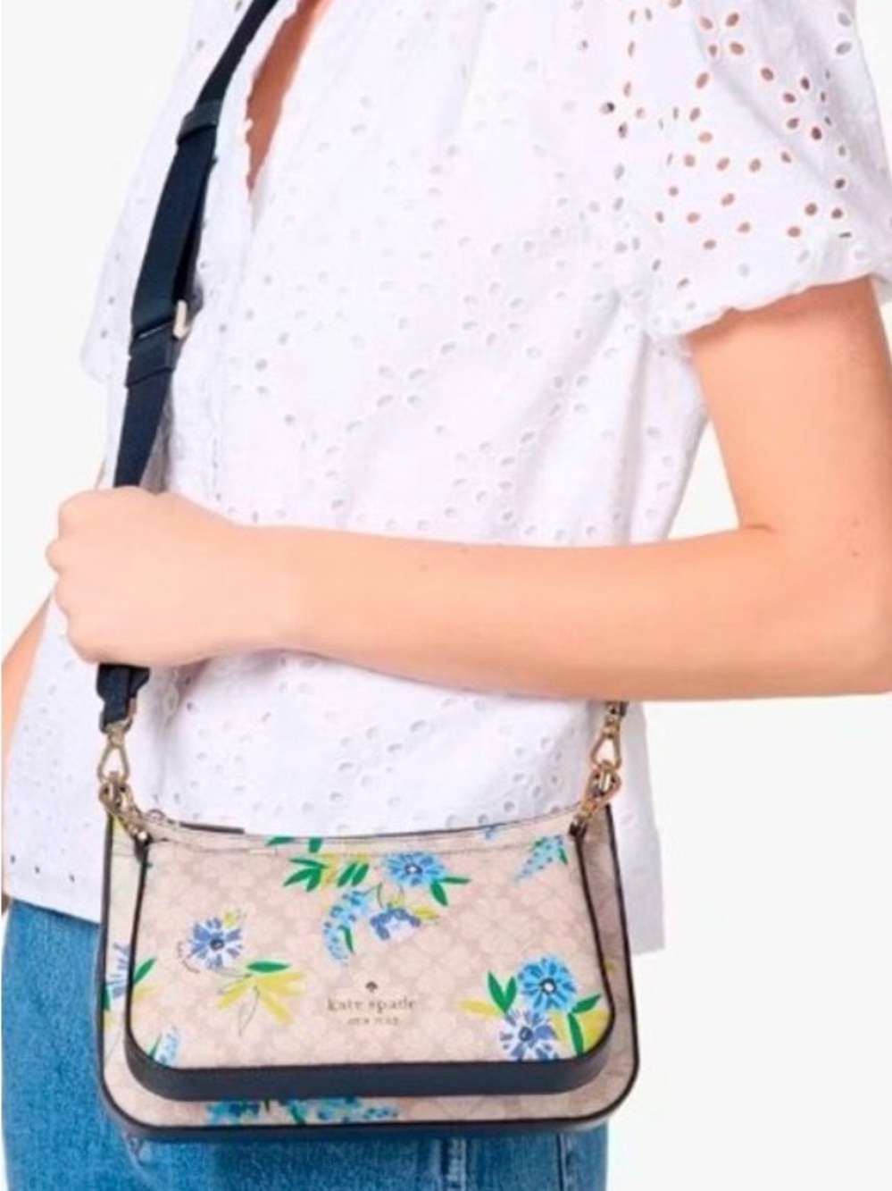 kate spade Duet Crossbody Duo Bag Blazer Blue Floral